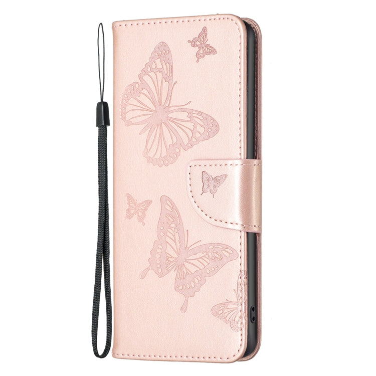 For iPhone 15 Plus Embossing Two Butterflies Pattern Leather Phone Case(Rose Gold) - iPhone 15 Plus Cases by PMC Jewellery | Online Shopping South Africa | PMC Jewellery