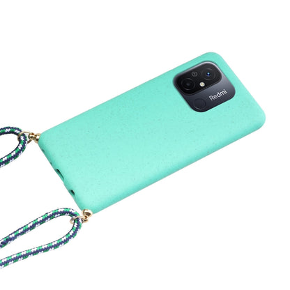 For Xiaomi Redmi 12C Wheat Straw Material + TPU Phone Case with Lanyard(Green) - Xiaomi Cases by PMC Jewellery | Online Shopping South Africa | PMC Jewellery