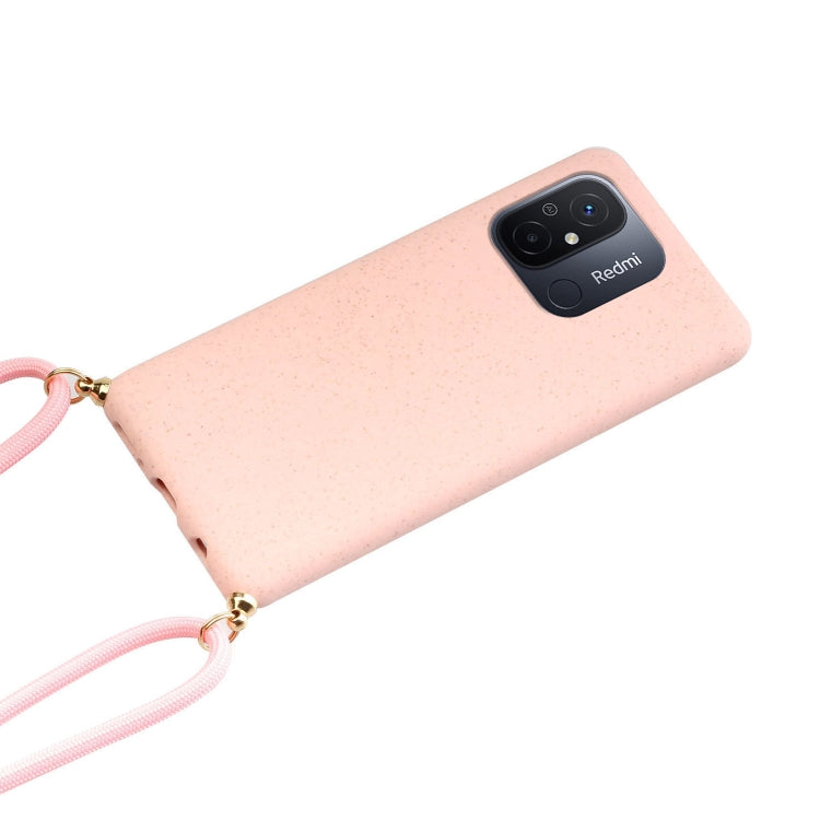 For Xiaomi Redmi 12C Wheat Straw Material + TPU Phone Case with Lanyard(Pink) - Xiaomi Cases by PMC Jewellery | Online Shopping South Africa | PMC Jewellery