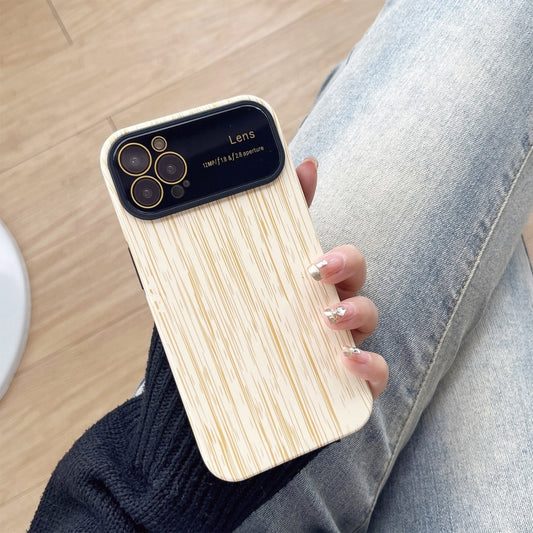 For iPhone 13 Pro Max Wood Grain TPU Phone Case with Lens Film(Beige) - iPhone 13 Pro Max Cases by PMC Jewellery | Online Shopping South Africa | PMC Jewellery