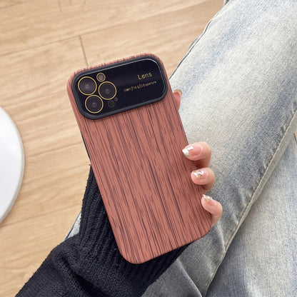 For iPhone 12 Pro Max Wood Grain TPU Phone Case with Lens Film(Brown) - iPhone 12 Pro Max Cases by PMC Jewellery | Online Shopping South Africa | PMC Jewellery