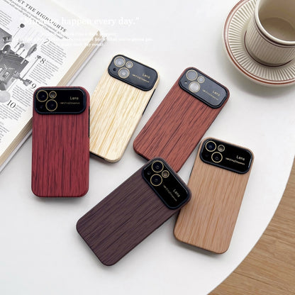 For iPhone 12 Pro Wood Grain TPU Phone Case with Lens Film(Red) - iPhone 12 / 12 Pro Cases by PMC Jewellery | Online Shopping South Africa | PMC Jewellery