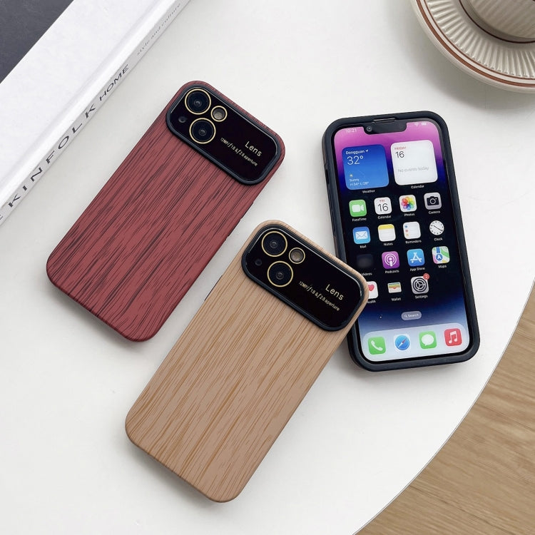 For iPhone 14 Plus Wood Grain TPU Phone Case with Lens Film(Red) - iPhone 14 Plus Cases by PMC TechLife | Online Shopping South Africa | PMC TechLife