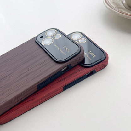 For iPhone 12 Wood Grain TPU Phone Case with Lens Film(Red) - iPhone 12 / 12 Pro Cases by PMC Jewellery | Online Shopping South Africa | PMC Jewellery