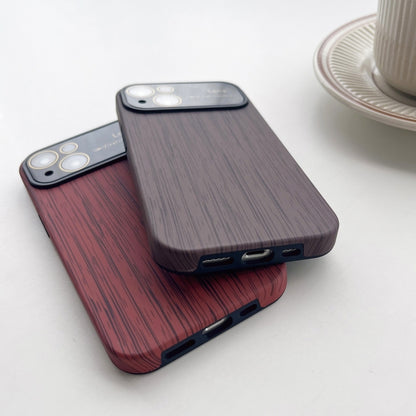 For iPhone 12 Pro Max Wood Grain TPU Phone Case with Lens Film(Brown) - iPhone 12 Pro Max Cases by PMC Jewellery | Online Shopping South Africa | PMC Jewellery