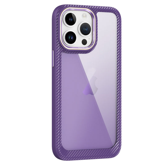 For iPhone 13 Pro Carbon Fiber Transparent Back Panel Phone Case(Purple) - iPhone 13 Pro Cases by PMC Jewellery | Online Shopping South Africa | PMC Jewellery