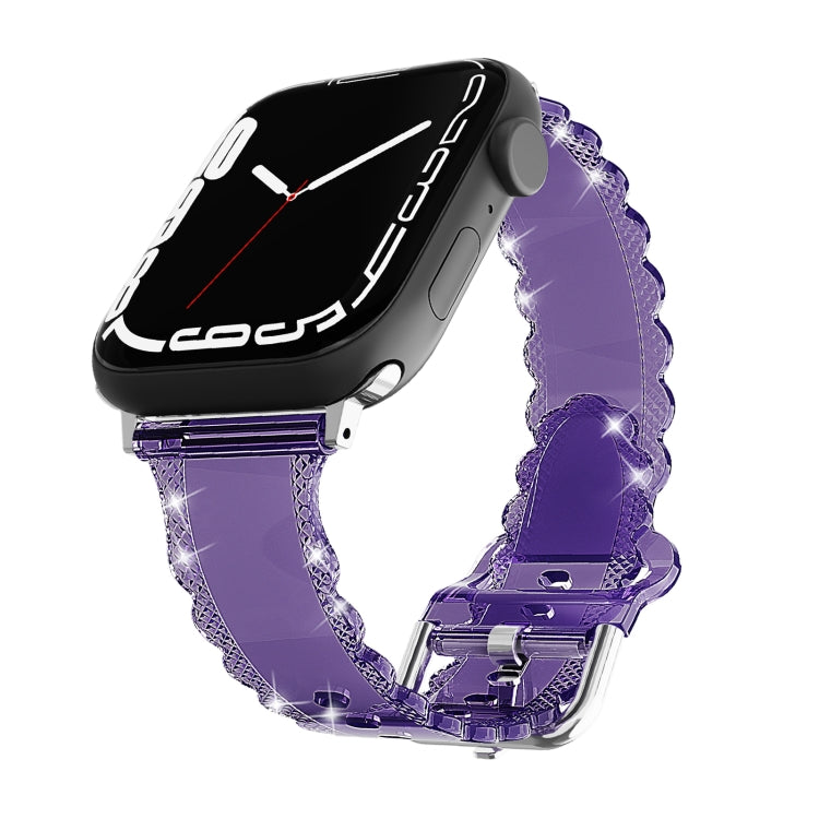 For Apple Watch 8 41mm Diamond Texture Lace Clear TPU Watch Band(Purple) - Watch Bands by PMC TechLife | Online Shopping South Africa | PMC TechLife