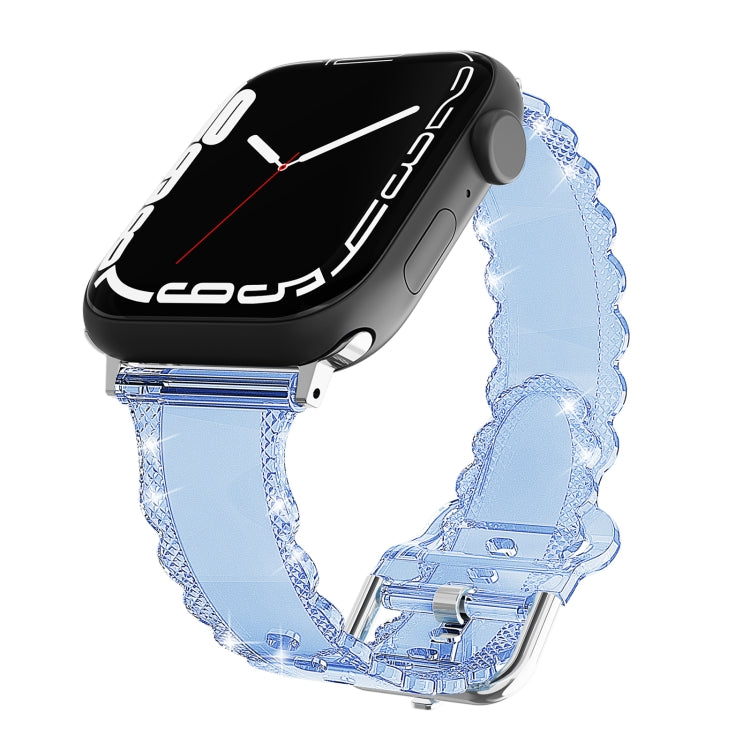 For Apple Watch 7 41mm Diamond Texture Lace Clear TPU Watch Band(Blue) - Watch Bands by PMC TechLife | Online Shopping South Africa | PMC TechLife