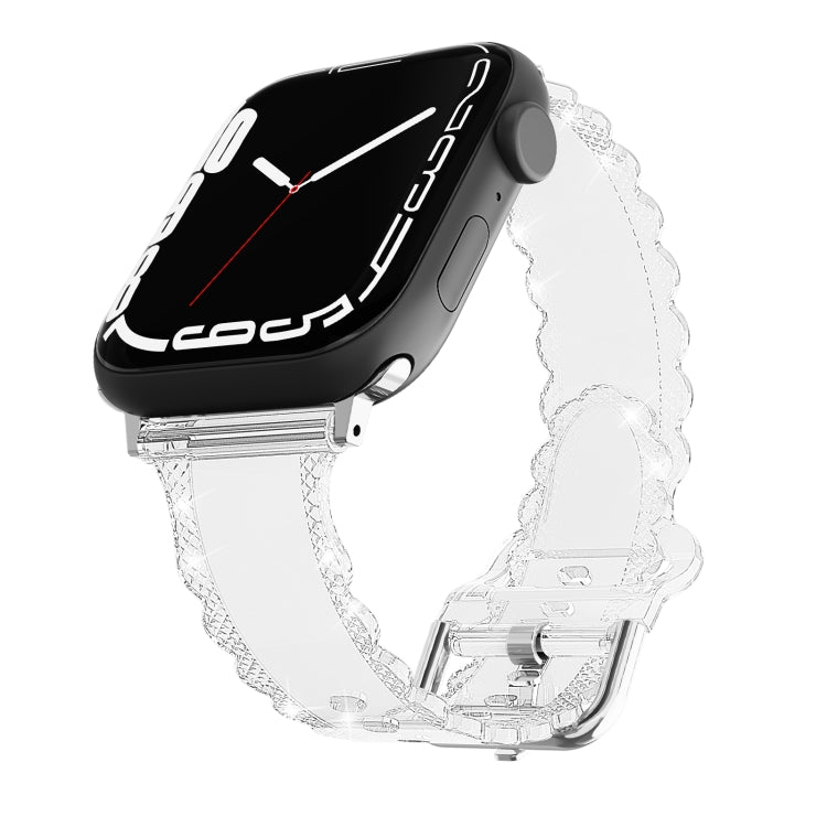 For Apple Watch 7 41mm Diamond Texture Lace Clear TPU Watch Band(Transparent) - Watch Bands by PMC TechLife | Online Shopping South Africa | PMC TechLife