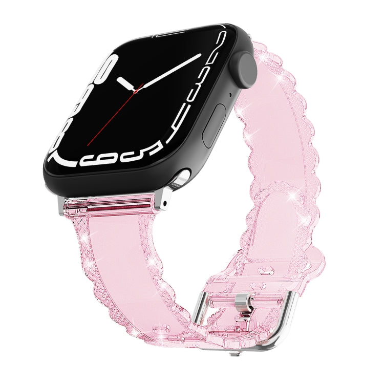 For Apple Watch 6 44mm Diamond Texture Lace Clear TPU Watch Band(Pink) - Watch Bands by PMC TechLife | Online Shopping South Africa | PMC TechLife