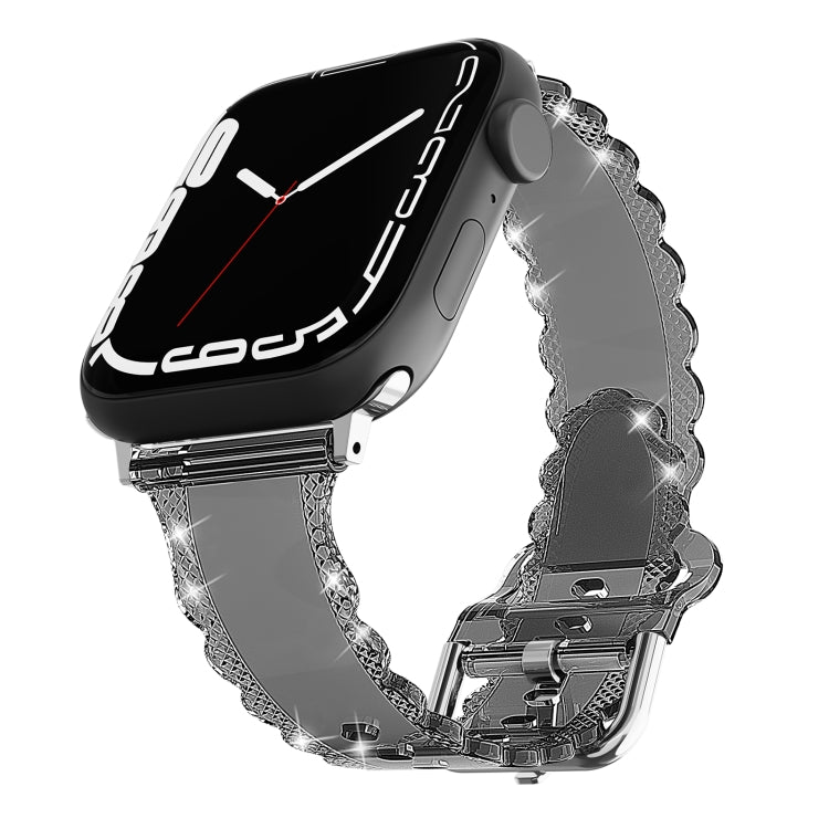 For Apple Watch 3 42mm Diamond Texture Lace Clear TPU Watch Band(Black) - Watch Bands by PMC TechLife | Online Shopping South Africa | PMC TechLife