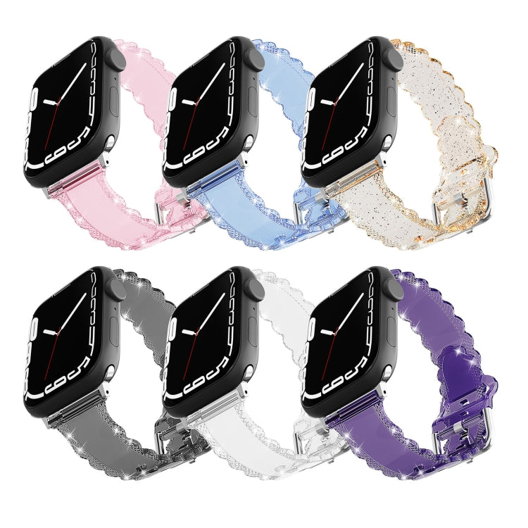 For Apple Watch 38mm Diamond Texture Lace Clear TPU Watch Band(Blue) - Watch Bands by PMC TechLife | Online Shopping South Africa | PMC TechLife
