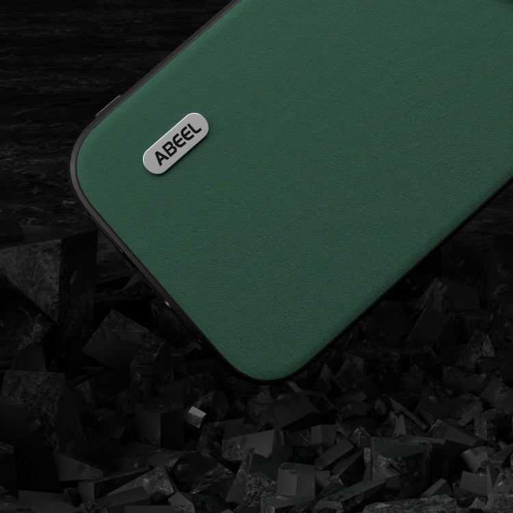 For iPhone 15 Plus ABEEL Genuine Leather Silky Soft Black Edge Phone Case(Green) - iPhone 15 Plus Cases by PMC Jewellery | Online Shopping South Africa | PMC Jewellery