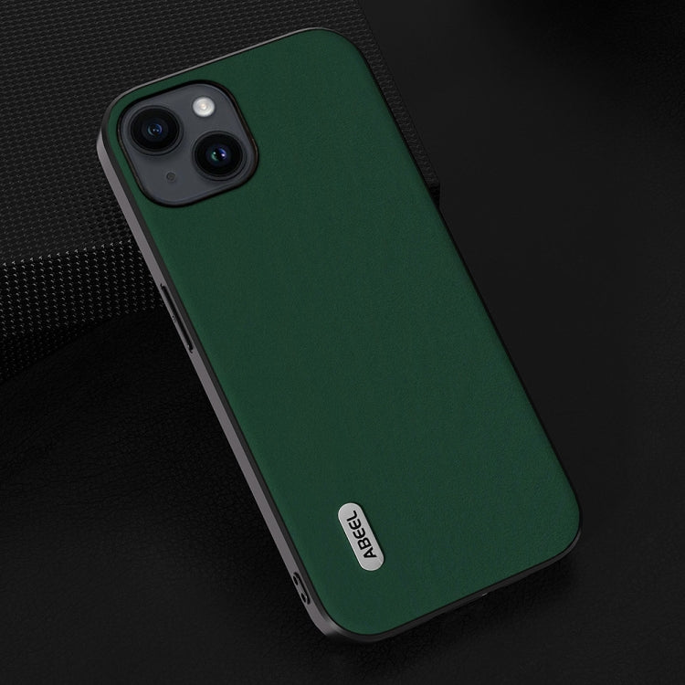 For iPhone 14 Plus ABEEL Genuine Leather Silky Soft Black Edge Phone Case(Green) - iPhone 14 Plus Cases by PMC Jewellery | Online Shopping South Africa | PMC Jewellery