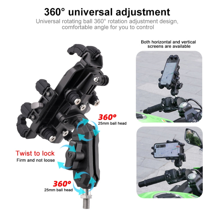 MOTOSLG Crab Motorcycle Phone Clamp Bracket L-Type Rear Mirror Mount(Black) - Holder by MOTOLSG | Online Shopping South Africa | PMC TechLife | Buy Now Pay Later Mobicred