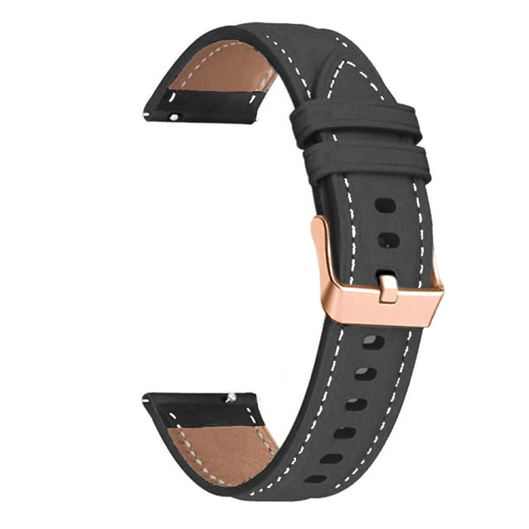 For Garmin Venu / SQ / SQ2 / Venu 2 Plus 20mm Rose Gold Buckle Genuine Leather Watch Band(Black) - Watch Bands by PMC Jewellery | Online Shopping South Africa | PMC Jewellery