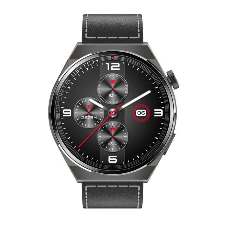 KT62 1.36 inch TFT Round Screen Smart Watch Supports Bluetooth Call/Blood Oxygen Monitoring, Strap:Leather Strap(Black) - Smart Watches by PMC Jewellery | Online Shopping South Africa | PMC Jewellery