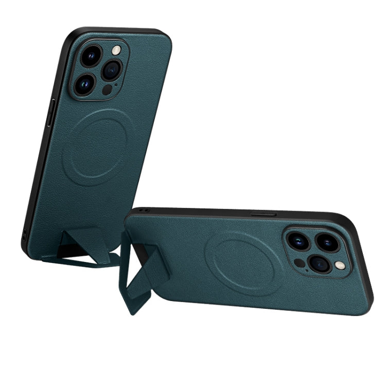For iPhone 14 Pro SULADA Folding Holder Lambskin Texture MagSafe Phone Case(Green) - iPhone 14 Pro Cases by SULADA | Online Shopping South Africa | PMC TechLife