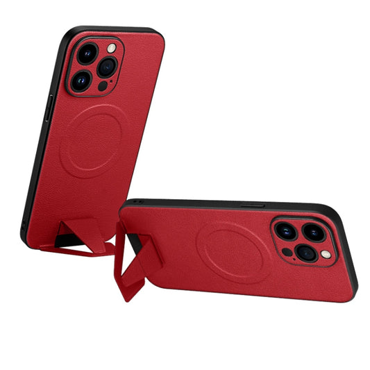 For iPhone 14 Pro Max SULADA Folding Holder Lambskin Texture MagSafe Phone Case(Red) - iPhone 14 Pro Max Cases by SULADA | Online Shopping South Africa | PMC Jewellery