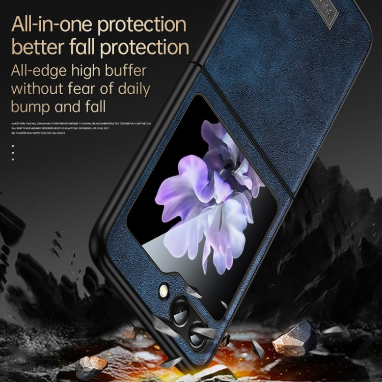 For Samsung Galaxy Z Flip5 SULADA Shockproof TPU + Handmade Leather Phone Case(Blue) - Galaxy Z Flip5 Cases by SULADA | Online Shopping South Africa | PMC TechLife