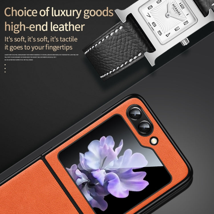 For Samsung Galaxy Z Flip5 SULADA Shockproof TPU + Handmade Leather Phone Case(Orange) - Galaxy Z Flip5 Cases by SULADA | Online Shopping South Africa | PMC Jewellery