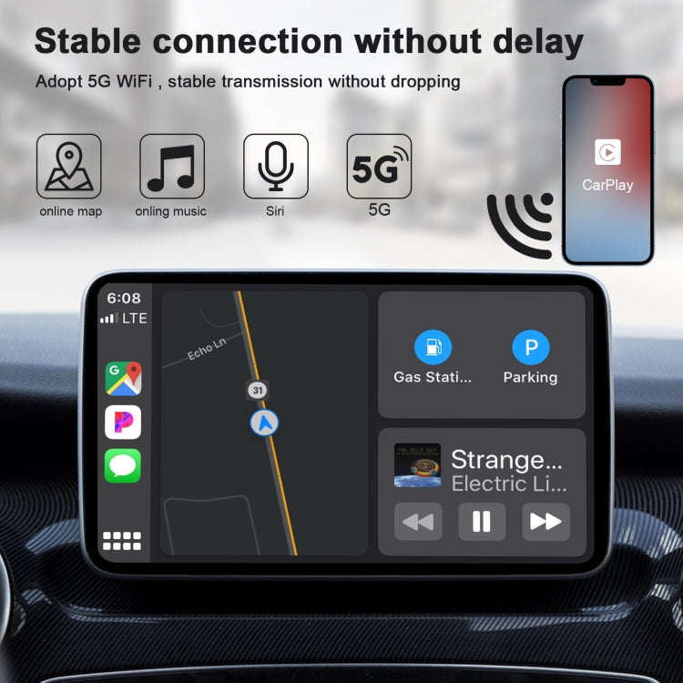 USB + USB-C / Type-C Wired to Wireless Carplay Adapter for iPhone(Black) - Bluetooth Adapters by PMC Jewellery | Online Shopping South Africa | PMC Jewellery