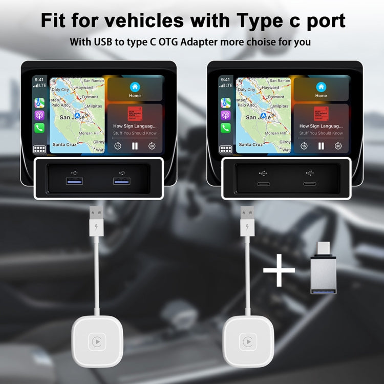 USB + USB-C / Type-C Wired to Wireless Carplay Adapter for iPhone(White) - Bluetooth Adapters by PMC Jewellery | Online Shopping South Africa | PMC Jewellery | Buy Now Pay Later Mobicred