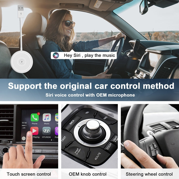 USB + USB-C / Type-C Wired to Wireless Carplay Adapter for iPhone(White) - Bluetooth Adapters by PMC Jewellery | Online Shopping South Africa | PMC Jewellery | Buy Now Pay Later Mobicred