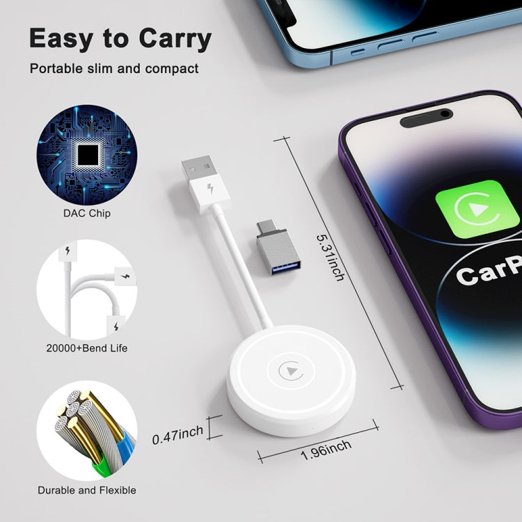 USB + USB-C / Type-C Wired to Wireless Carplay Adapter for iPhone(White) - Bluetooth Adapters by PMC Jewellery | Online Shopping South Africa | PMC Jewellery | Buy Now Pay Later Mobicred