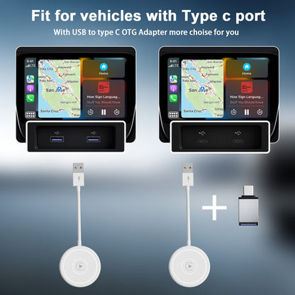 USB + USB-C / Type-C Wired to Wireless Carplay Adapter for iPhone(White) - Bluetooth Adapters by PMC Jewellery | Online Shopping South Africa | PMC Jewellery | Buy Now Pay Later Mobicred