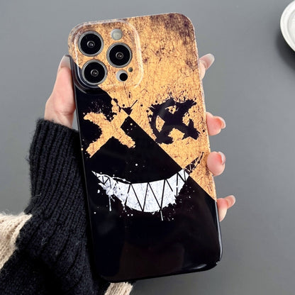 For iPhone 14 Pro Painted Pattern Precise Hole PC Phone Case(Black Yellow Smiling) - iPhone 14 Pro Cases by PMC Jewellery | Online Shopping South Africa | PMC Jewellery