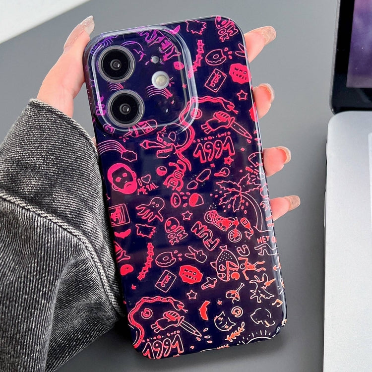 For iPhone 12 Painted Pattern Precise Hole PC Phone Case(Black Red Graffiti) - iPhone 12 / 12 Pro Cases by PMC TechLife | Online Shopping South Africa | PMC TechLife