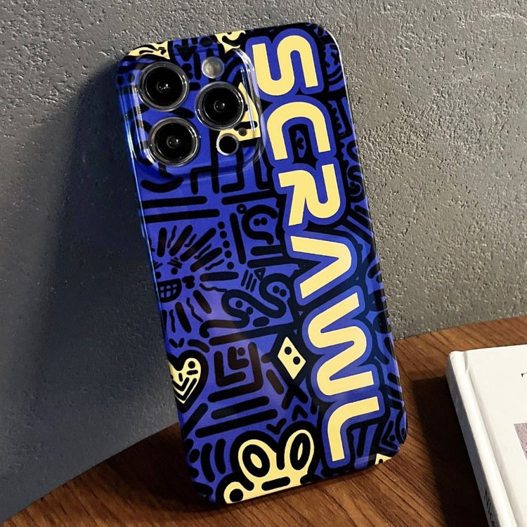For iPhone 12 Pro Painted Pattern Precise Hole PC Phone Case(Blue SCR) - iPhone 12 / 12 Pro Cases by PMC TechLife | Online Shopping South Africa | PMC TechLife