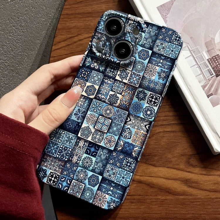 For iPhone 15 Painted Pattern Precise Hole PC Phone Case(Green Plaid) - iPhone 15 Cases by PMC TechLife | Online Shopping South Africa | PMC TechLife