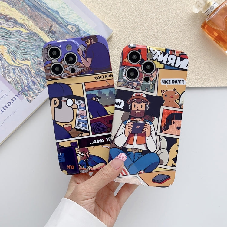 For iPhone 15 Pro Max Painted Pattern Precise Hole PC Phone Case(Purple Comics) - iPhone 15 Pro Max Cases by PMC TechLife | Online Shopping South Africa | PMC TechLife