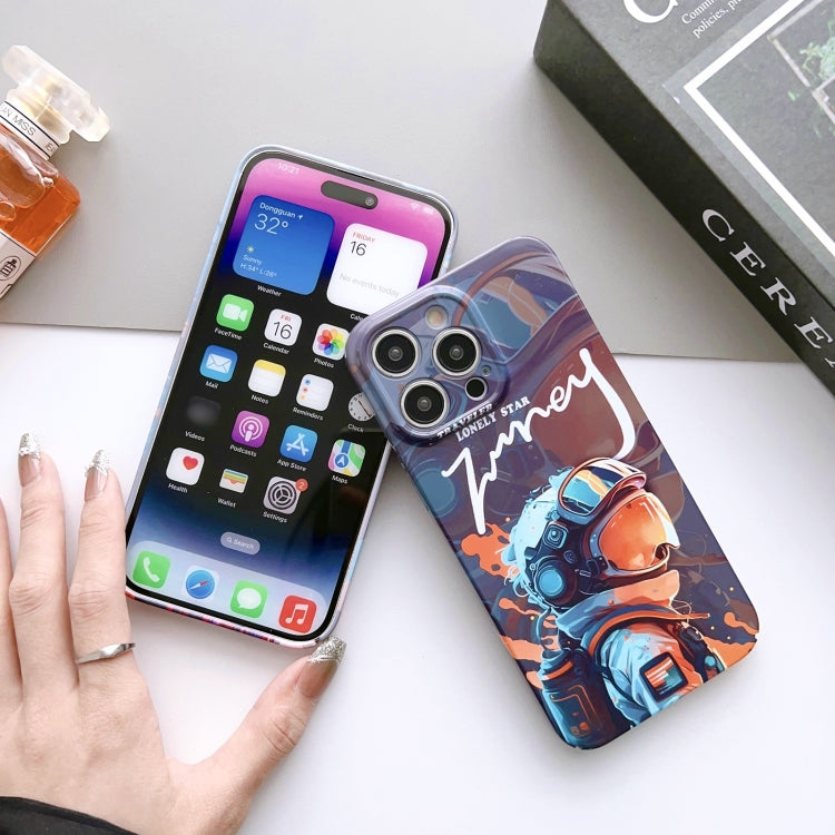 For iPhone 12 Painted Pattern Precise Hole PC Phone Case(Orange Paint Astronaut) - iPhone 12 / 12 Pro Cases by PMC Jewellery | Online Shopping South Africa | PMC Jewellery