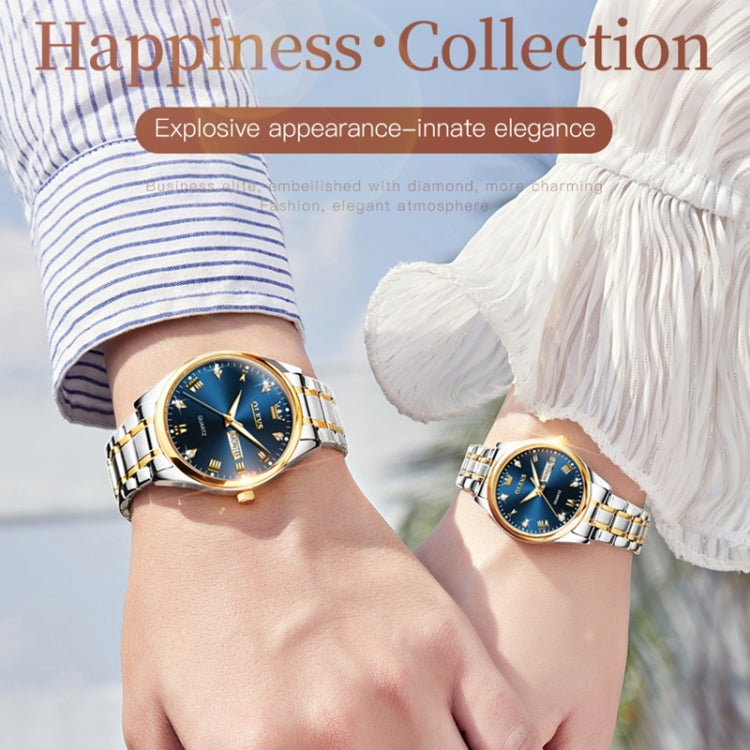 1pair OLEVS 5563 Couple Luminous Waterproof Quartz Watch(Blue + Gold) - Couple Watches by OLEVS | Online Shopping South Africa | PMC Jewellery | Buy Now Pay Later Mobicred