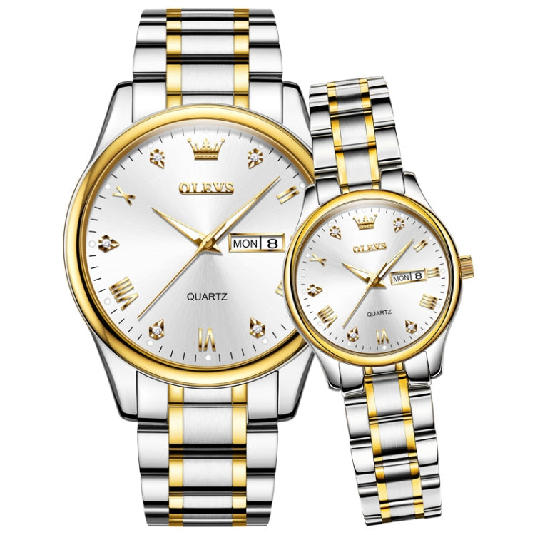 1pair OLEVS 5563 Couple Luminous Waterproof Quartz Watch(White + Gold) - Couple Watches by OLEVS | Online Shopping South Africa | PMC Jewellery | Buy Now Pay Later Mobicred