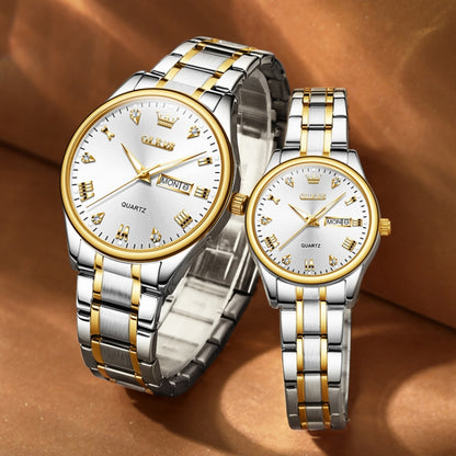 1pair OLEVS 5563 Couple Luminous Waterproof Quartz Watch(White + Gold) - Couple Watches by OLEVS | Online Shopping South Africa | PMC Jewellery | Buy Now Pay Later Mobicred