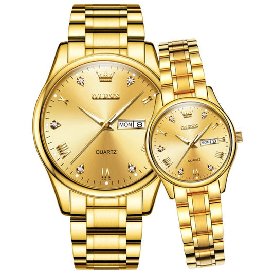 1pair OLEVS 5563 Couple Luminous Waterproof Quartz Watch(Gold) - Couple Watches by OLEVS | Online Shopping South Africa | PMC Jewellery | Buy Now Pay Later Mobicred