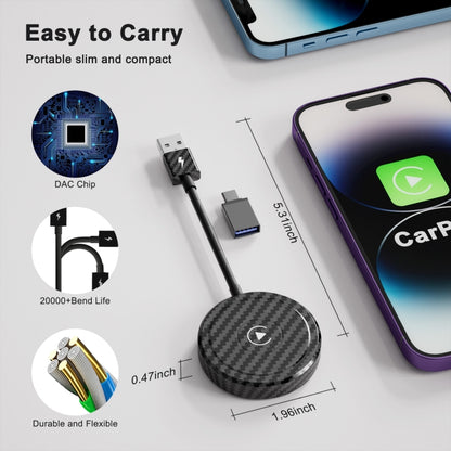 Carbon Fiber USB + USB-C / Type-C Wired to Wireless Carplay Adapter for iPhone(Black) - Bluetooth Adapters by PMC Jewellery | Online Shopping South Africa | PMC Jewellery