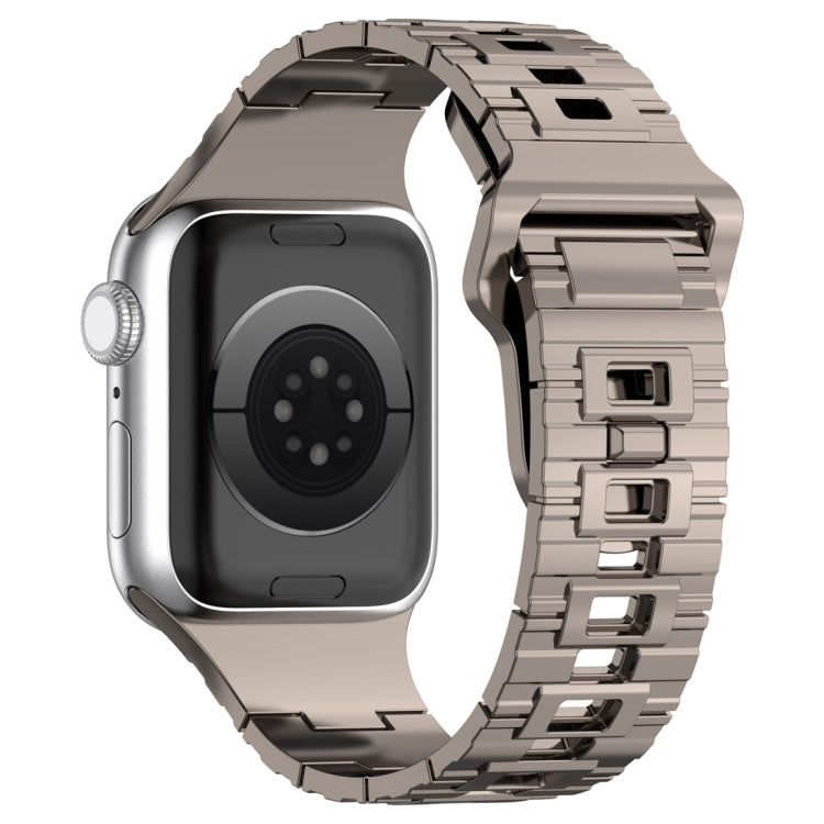 For Apple Watch 9 45mm Square Buckle Armor Style Silicone Watch Band(Plating Titanium Silver) - Watch Bands by PMC TechLife | Online Shopping South Africa | PMC TechLife