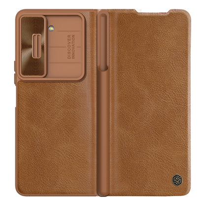 For Samsung Galaxy Z Fold5 NILLKIN QIN Series Pro Sliding Camera Cover Design Leather Phone Case(Brown) - Galaxy Z Fold5 Cases by NILLKIN | Online Shopping South Africa | PMC Jewellery | Buy Now Pay Later Mobicred