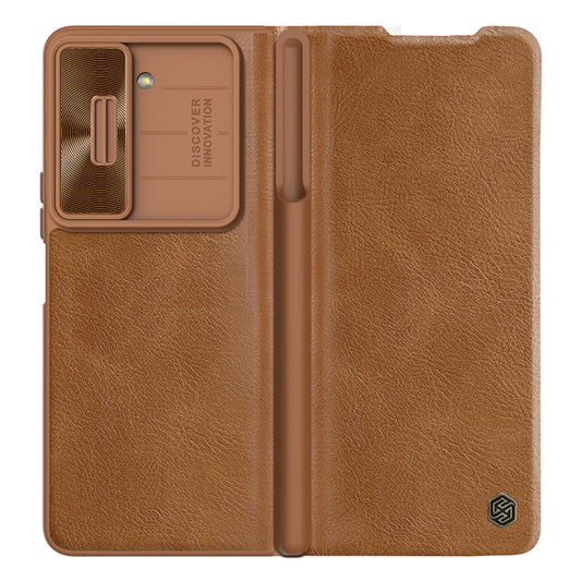 For Samsung Galaxy Z Fold5 NILLKIN QIN Series Pro Sliding Camera Cover Design Leather Phone Case(Brown) - Galaxy Z Fold5 Cases by NILLKIN | Online Shopping South Africa | PMC Jewellery | Buy Now Pay Later Mobicred