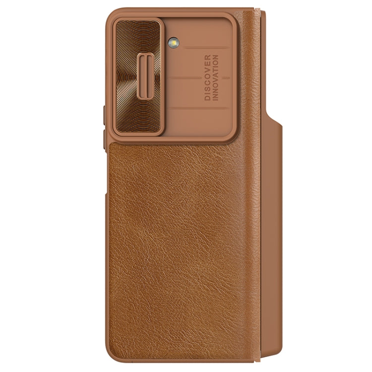 For Samsung Galaxy Z Fold5 NILLKIN QIN Series Pro Sliding Camera Cover Design Leather Phone Case(Brown) - Galaxy Z Fold5 Cases by NILLKIN | Online Shopping South Africa | PMC Jewellery | Buy Now Pay Later Mobicred