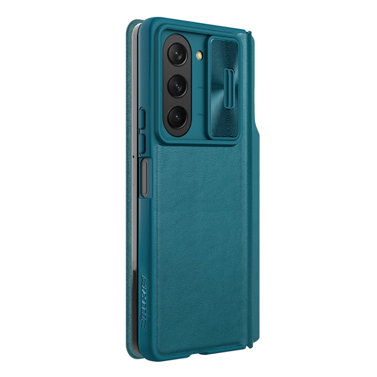 For Samsung Galaxy Z Fold5 NILLKIN QIN Series Pro Sliding Camera Cover Design Leather Phone Case(Cyan) - Galaxy Z Fold5 Cases by NILLKIN | Online Shopping South Africa | PMC Jewellery