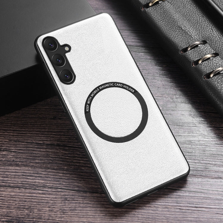 For Samsung Galaxy S23 FE 5G MagSafe Magnetic PU Phone Case(White) - Galaxy S23 FE 5G Cases by PMC TechLife | Online Shopping South Africa | PMC TechLife