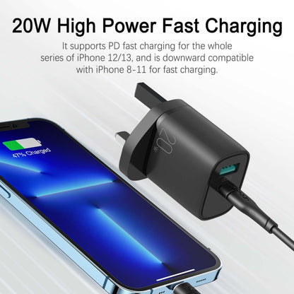 JOYROOM L-QP2011 20W USB+USB-C/Type-C Fast Charger, UK Plug(Black) - USB Charger by JOYROOM | Online Shopping South Africa | PMC Jewellery