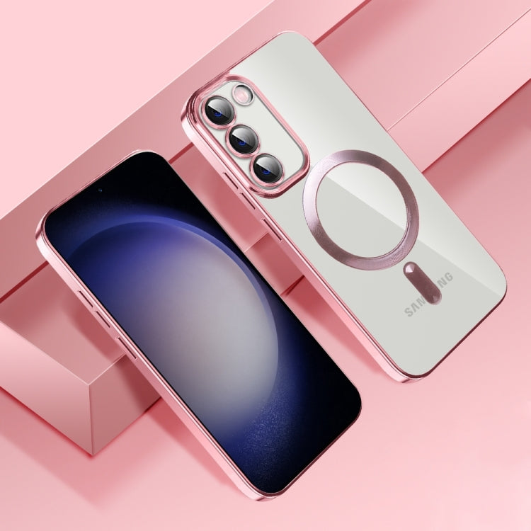 For Samsung Galaxy S22 5G CD Texture Plating TPU MagSafe Phone Case with Lens Film(Pink) - Galaxy S22 5G Cases by PMC TechLife | Online Shopping South Africa | PMC TechLife | Buy Now Pay Later Mobicred