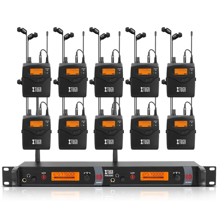 XTUGA RW2080 UHF Wireless Stage Singer In-Ear Monitor System 10 BodyPacks(UK Plug) - Microphone by XTUGA | Online Shopping South Africa | PMC TechLife